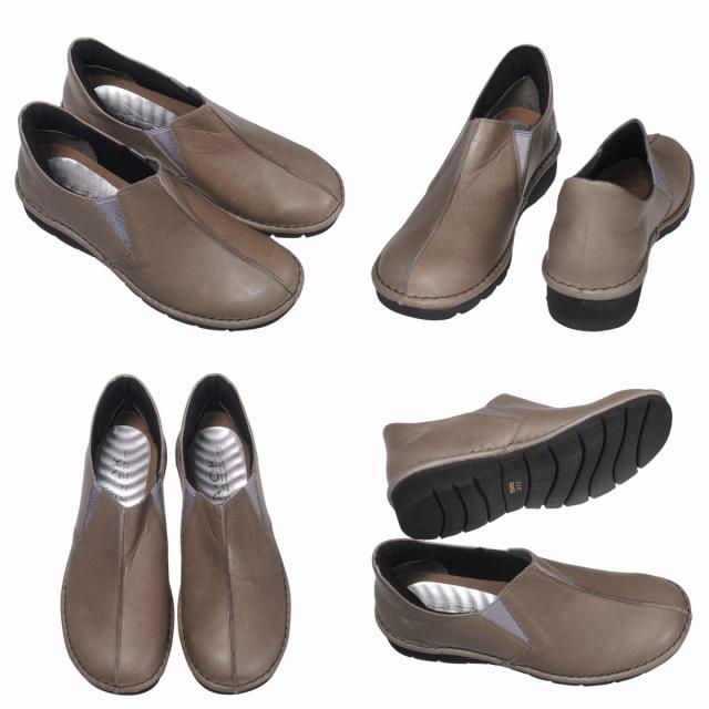 【靴のHOSHIKAWA】  『A-OK 3500』 エーオーケー ブーティー 22cm〜24.5cm EEEE ライトグレー レディース スリッポン サイドゴア 牛革 幅広 日本製 秋冬