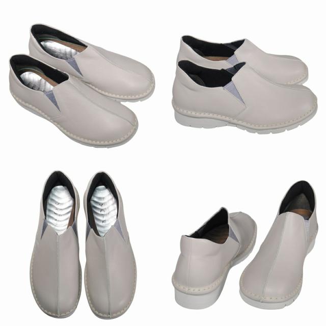 【靴のHOSHIKAWA】  『A-OK 3500』 エーオーケー ブーティー 22cm〜24.5cm EEEE ライトグレー レディース スリッポン サイドゴア 牛革 幅広 日本製 秋冬