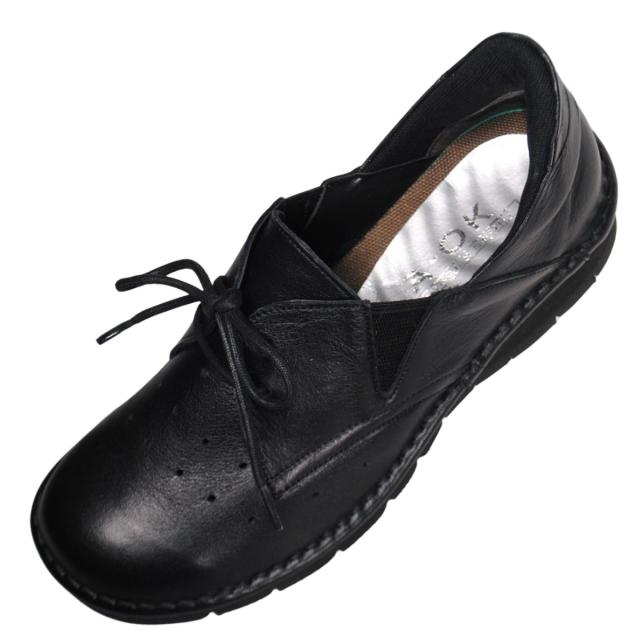 【靴のHOSHIKAWA】  『A-OK 3504』 エーオーケー スリッポン 22cm〜24.5cm EEEE ブラック カジュアル レディース ローヒール サイドゴア 牛革 幅広 国産