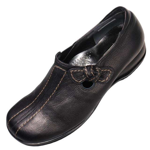 【靴のHOSHIKAWA】  『A-OK 3863』 エーオーケー スリッポン 21.5cm〜25cm EEEE ブラック カジュアル レディース 外反母趾 スクエアトゥ コンフォート 日本製 牛革 防滑