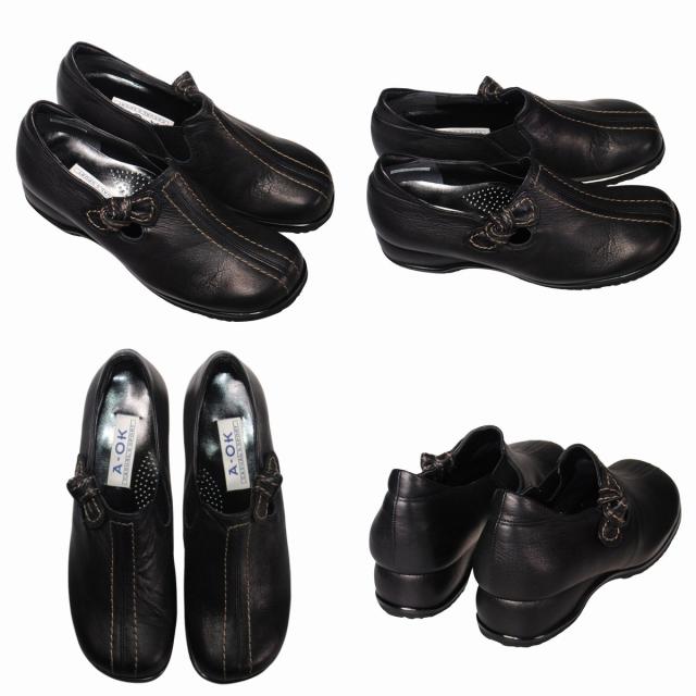 【靴のHOSHIKAWA】  『A-OK 3863』 エーオーケー スリッポン 21.5cm〜25cm EEEE ワイン カジュアル レディース 外反母趾 スクエアトゥ コンフォート 日本製 牛革 防滑