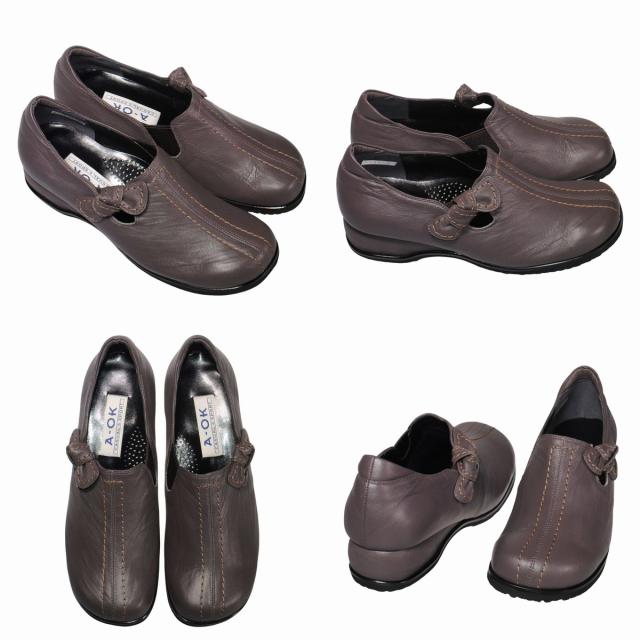 【靴のHOSHIKAWA】  『A-OK 3863』 エーオーケー スリッポン 21.5cm〜25cm EEEE ワイン カジュアル レディース 外反母趾 スクエアトゥ コンフォート 日本製 牛革 防滑