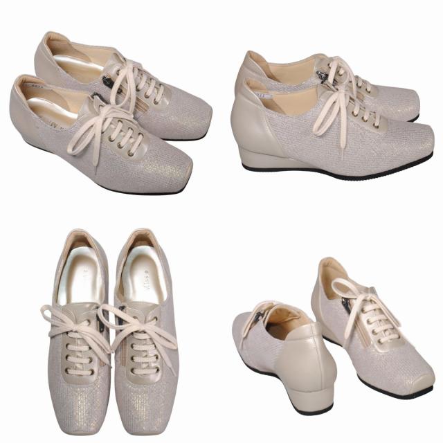 【靴のHOSHIKAWA】  『Dona Miss 4011』 ドナミス レースアップ 21.5cm〜25cm EEE ベージュ レディース カジュアル レザーシューズ 国産 天然皮革