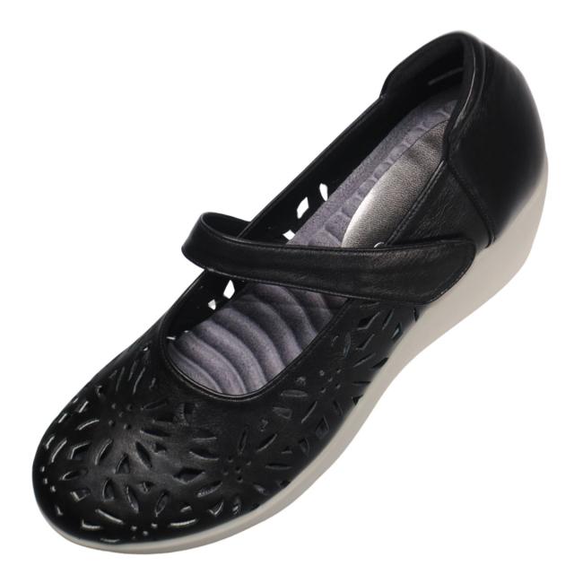 【靴のHOSHIKAWA】  『Dona Miss 423』 ドナミス ウェッジソールパンプス 21.5cm〜24.5cm EEEE ブラック レディース ウェッジヒール ベルクロ 幅広 牛革 国産