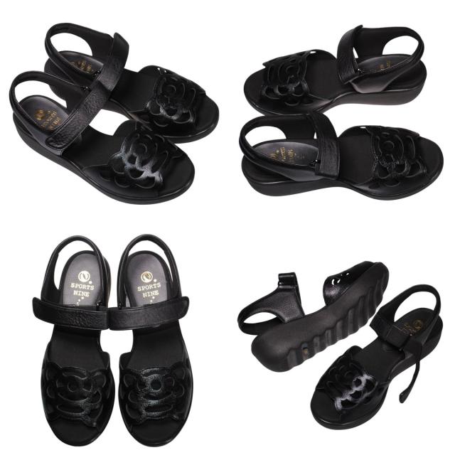 【靴のHOSHIKAWA】  『SPORTS NINE 4707』 スポーツナイン サンダル 21.5cm〜24.5cm EEE ピンク オープントゥ ウェッジソール マジックテープ コンフォート バックベルト 日本製 本革 春夏