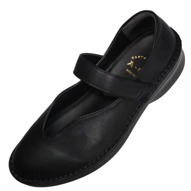 【靴のHOSHIKAWA】  『A-OK INCHOLJE 5029』 エーオーケー パンプス 22cm〜24.5cm レディース ブラック マジックテープ 低反発クッション 牛革 厚底 日本製