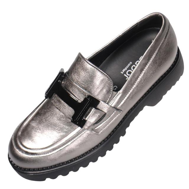 【靴のHOSHIKAWA】  『Gabor 52452』 ガボール ビットローファー 22cm〜25.5cm レディース シルバー ポルトガル 天然皮革 厚底 秋冬