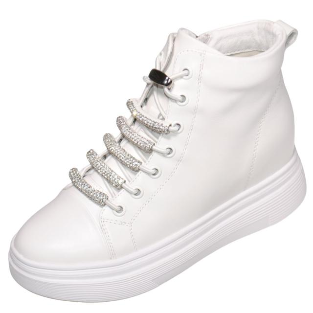 【靴のHOSHIKAWA】  『de ocho A de ocho 6239-15』 デオチョアデオチョ ハイカットスニーカー 22cm〜24.5cm レディース ホワイト インヒール ショートブーツ 内側ファスナー 厚底 秋冬