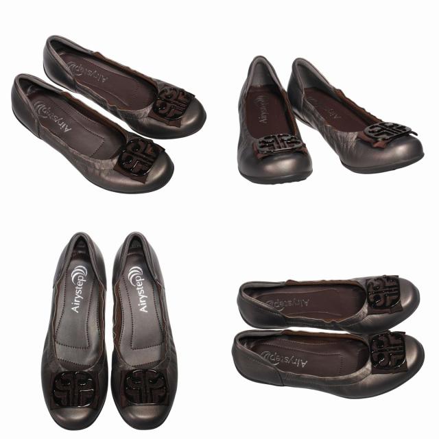 【靴のHOSHIKAWA】  『Airy step 6360』 エアリーステップ  22cm〜24.5cm EEE パンプス レディース プラチナ カジュアル ローヒール ぺたんこ 山羊革