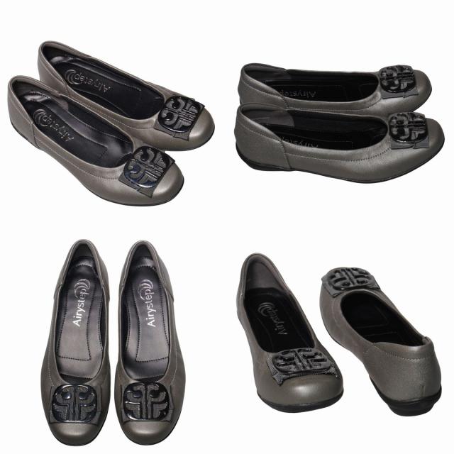 【靴のHOSHIKAWA】  『Airy step 6360』 エアリーステップ シルバー 22cm〜24.5cm EEE パンプス レディース カジュアル ローヒール ぺたんこ 山羊革