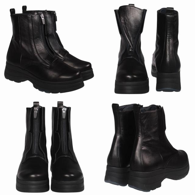 【靴のHOSHIKAWA】  『Dona Miss 6378』 ドナミス ショートブーツ 22.5cm〜24.5cm EEEE Dグレー レディース センターファスナー 厚底 幅広 防寒 牛革 国産