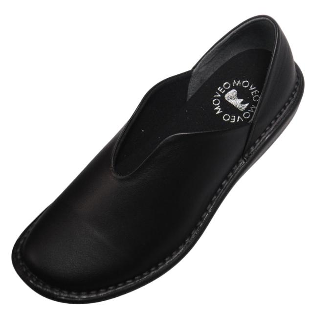 【靴のHOSHIKAWA】  『MOVEO 64261N』 モベオ スリッポン 22cm〜24.5cm EEEE ぺたんこ フラット底 ブラック カジュアル 日本製 本革 幅広 春夏