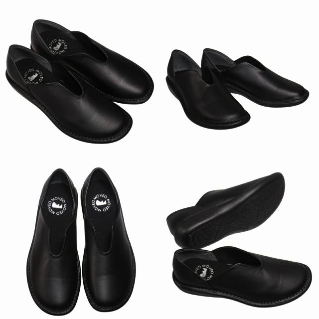 【靴のHOSHIKAWA】  『MOVEO 64261N』 モベオ スリッポン 22cm〜24.5cm EEEE ぺたんこ フラット底 ブラック カジュアル 日本製 本革 幅広 春夏