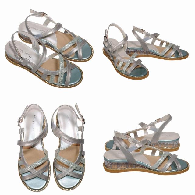 【靴のHOSHIKAWA】  『Dona Miss 6907』 ドナミス サンダル 22.5cm〜24.5cm EEE  レディース ブラック クリスタルヒール バックベルト ストラップ 国産 厚底 本革 春夏