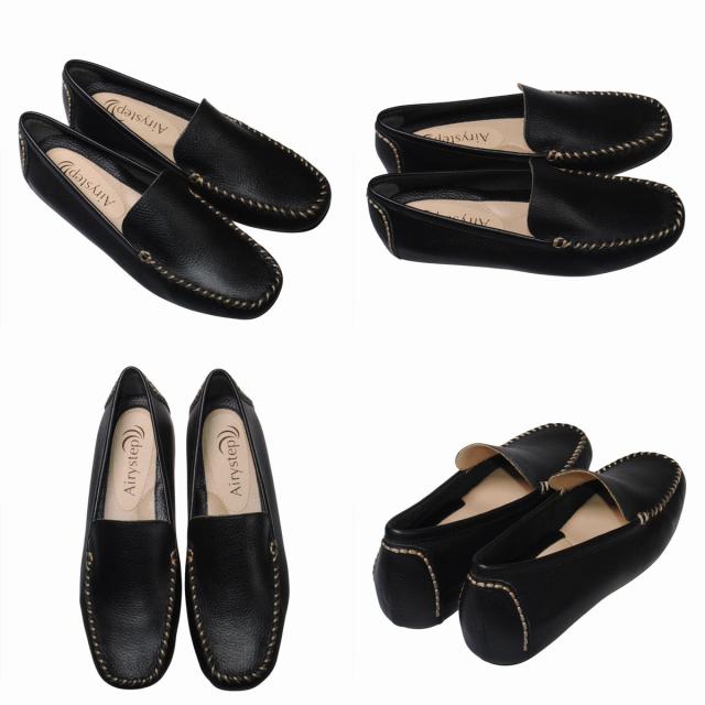 【靴のHOSHIKAWA】  『Airystep 7001』 エアリーステップ ローファー 22.5cm〜24.5cm EEE ブラック ドライビングシューズ インヒール 天然皮革