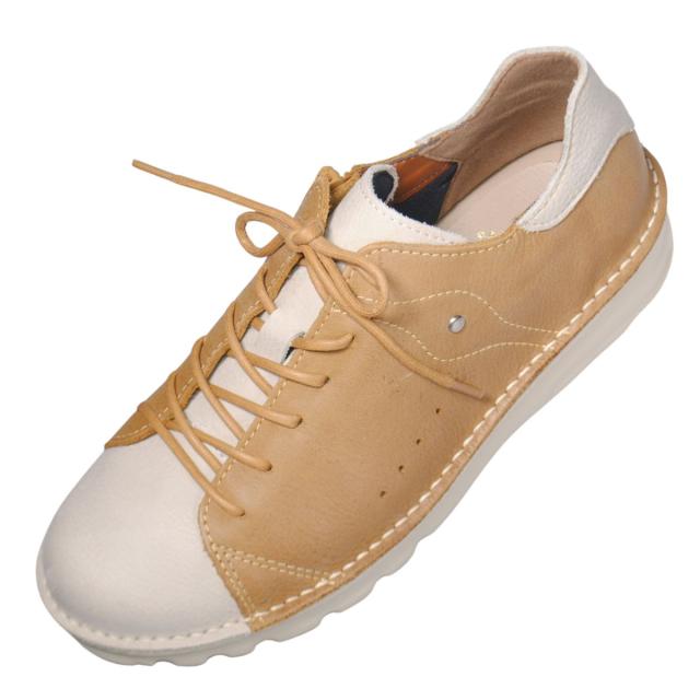 【靴のHOSHIKAWA】  『A-OK 7091』 エーオーケー アズーレ/イエロー 21.5cm〜25cm EEEE レザースニーカー 撥水加工 ファスナー 厚底 レースアップ 牛革