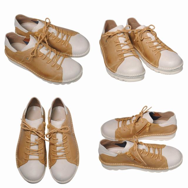 【靴のHOSHIKAWA】  『A-OK 7091』 エーオーケー アズーレ/イエロー 21.5cm〜25cm EEEE レザースニーカー 撥水加工 ファスナー 厚底 レースアップ 牛革