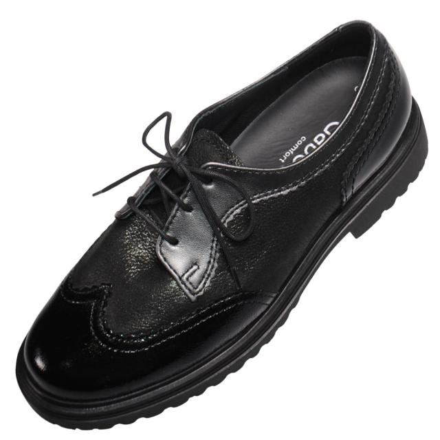 【靴のHOSHIKAWA】  『Gabor 72555』 ガボール レディース オックスフォードシューズ 22cm〜25.5cm ブラックC スロバキア エナメル革 マニッシュ ウィングチップ 天然皮革 厚底 秋冬