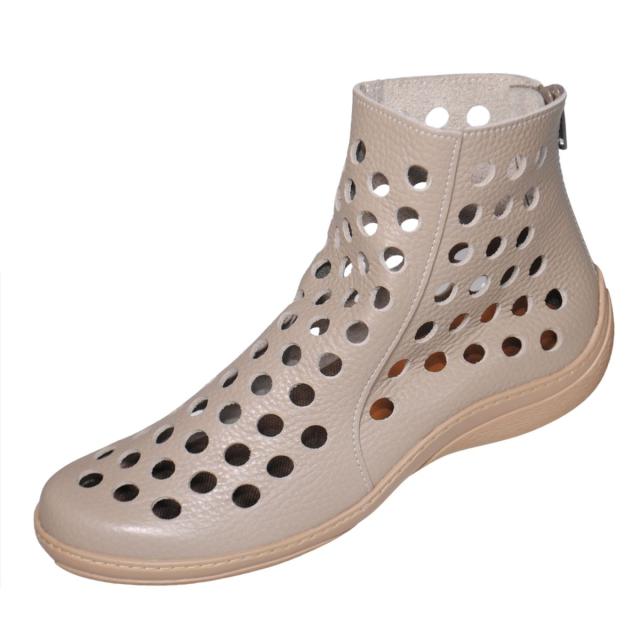 【靴のHOSHIKAWA】  『A-OK 7319』 エーオーケー ショートブーツ 21.5cm〜25cm レディース グレー 後ろファスナー 撥水加工  軽量 日本製 牛革 春夏