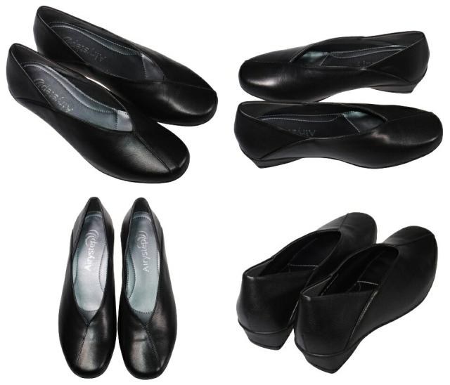 【靴のHOSHIKAWA】  『Airystep 7537』 エアリーステップ パンプス 22.5cm〜24.5cm EEE ネイビー レディース ウェッジソール カジュアル 牛革 国産