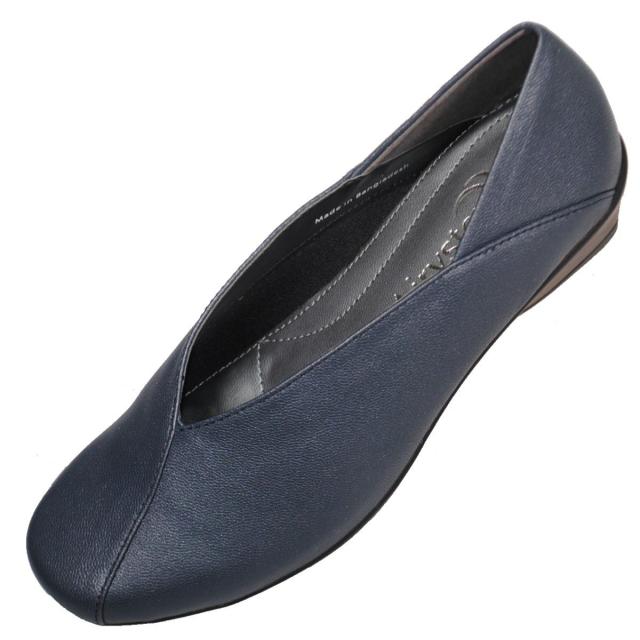【靴のHOSHIKAWA】  『Airystep 7537』 エアリーステップ パンプス 22.5cm〜24.5cm EEE ネイビー レディース ウェッジソール カジュアル 牛革 国産