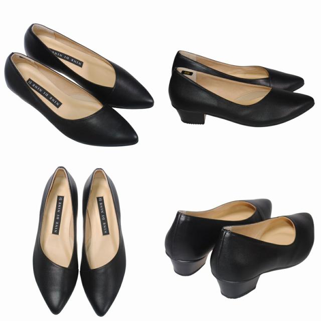 【靴のHOSHIKAWA】  『NINE DI NINE 8185』 ナインディナイン パンプス 21.5cm〜24.5cm EEE ブラック レディース ローヒール ビジネス 国産 天然皮革