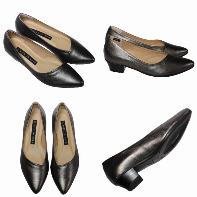 【靴のHOSHIKAWA】  『NINE DI NINE 8185』 ナインディナイン パンプス 21.5cm〜24.5cm EEE ブラック レディース ローヒール ビジネス 国産 天然皮革