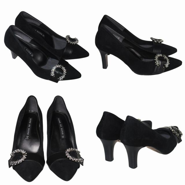 【靴のHOSHIKAWA】  『NINE DI NINE 8114』 ナインディナイン パンプス 21.5cm〜24.5cm レディース ブラック スウェード ヒール カジュアル 国産 天然皮革