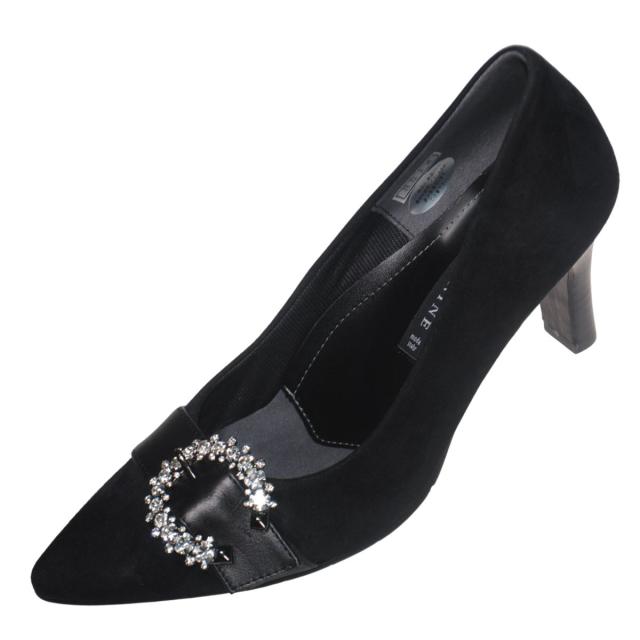 【靴のHOSHIKAWA】  『NINE DI NINE 8114』 ナインディナイン パンプス 21.5cm〜24.5cm レディース ブラック スウェード ヒール カジュアル 国産 天然皮革