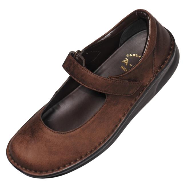 【靴のHOSHIKAWA】  『A-OK 85712』 エーオーケー パンプス 22cm〜24.5cm レディース ダークブラウン マジックテープ 低反発クッション 牛革 厚底 日本製