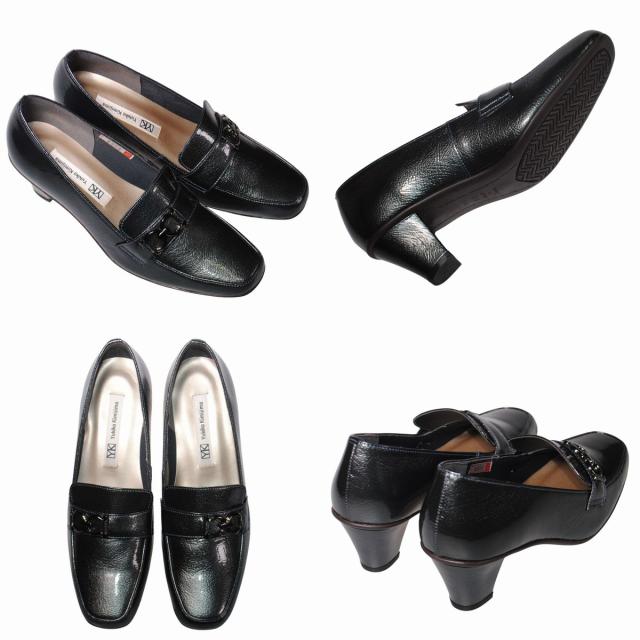 【靴のHOSHIKAWA】  『Yukiko Kimijima 8809』 ユキコキミジマ パンプス 22cm〜24.5cm EEE レディース ブルーグレーE ローファー エナメル ローヒール 国産