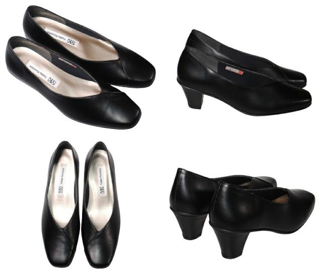 【靴のHOSHIKAWA】  『Yukiko Kimijima 8813』 ユキコキミジマ パンプス 22cm〜24.5cm EEE レディース カジュアル ブラック フォーマル ローヒール Vカット 本革 国産