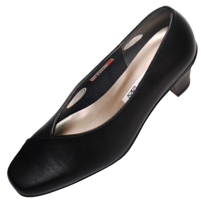 【靴のHOSHIKAWA】  『Yukiko Kimijima 8813』 ユキコキミジマ パンプス 22cm〜24.5cm EEE レディース カジュアル ブラック フォーマル ローヒール Vカット 本革 国産