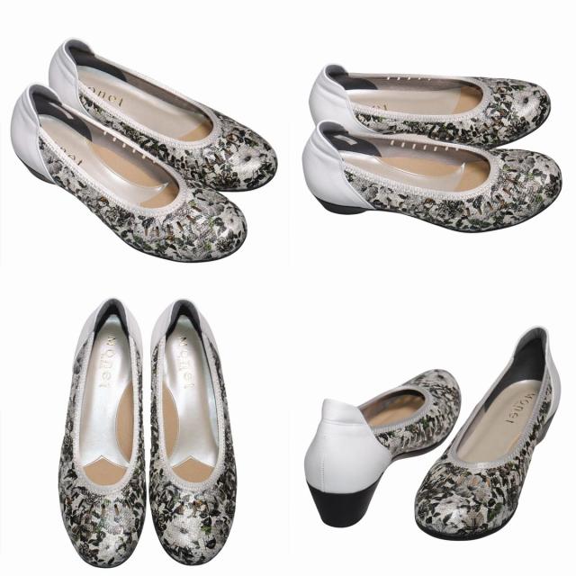 【靴のHOSHIKAWA】  『MONET 881511』 モネ パンプス 21.5cm〜24.5cm EEEE フラワー レディース ローヒール カジュアル バレーシューズ コンフォート 本革 国産 幅が広い