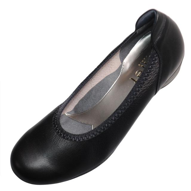 【靴のHOSHIKAWA】  『MONET 881511』 モネ パンプス 21.5cm〜24.5cm EEEE ブラック レディース ローヒール カジュアル バレーシューズ コンフォート 本革 国産 幅が広い