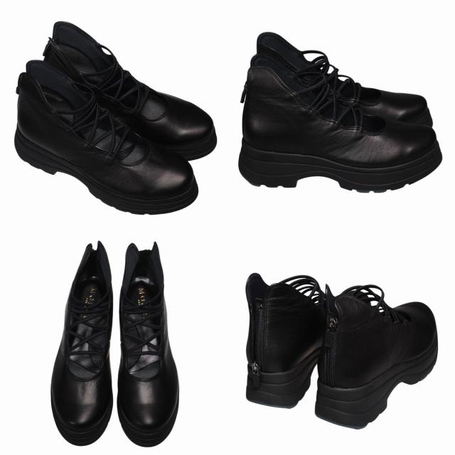 【靴のHOSHIKAWA】  『Monet 881512』 厚底ブーツ モネ 21.5cm〜24.5cm EEEE レディース ブラック カジュアル 後ろファスナー 日本製 本革 春夏