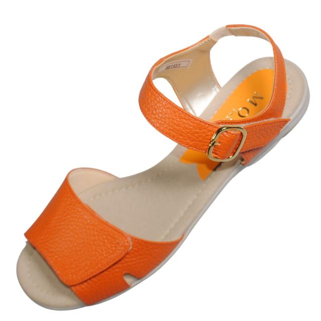 【靴のHOSHIKAWA】  『Monet 881551』 カジュアルモネ サンダル 21.5cm〜24.5cm EEE レディース オレンジ ストラップ オープントゥ フラット底 軽量 日本製 本革 春夏