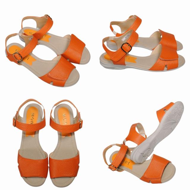 【靴のHOSHIKAWA】  『Monet 881551』 カジュアルモネ サンダル 21.5cm〜24.5cm EEE レディース シルバー ストラップ オープントゥ フラット底 軽量 日本製 本革 春夏