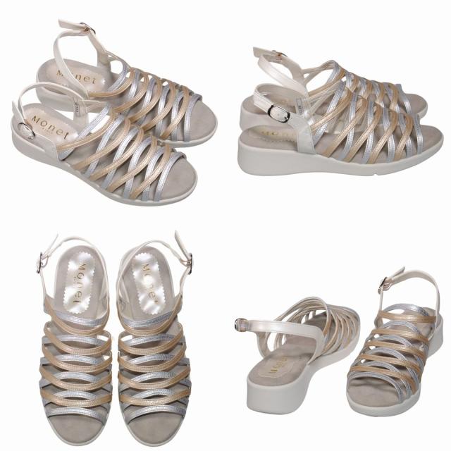 【靴のHOSHIKAWA】  『Monet 881553』 カジュアルモネ サンダル 21.5cm〜24.5cm EEEE レディース ブラック ストラップ 編込み フラット底 軽量 日本製 本革 春夏