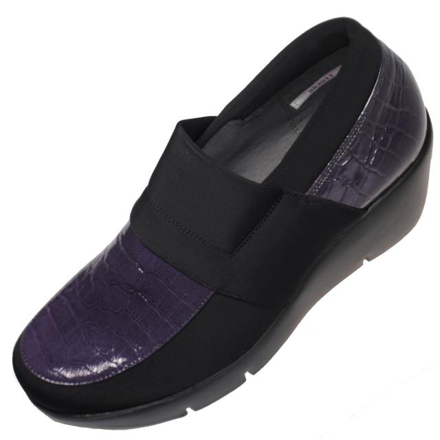 【靴のHOSHIKAWA】  『MONET 883011』 モネ ブーティー 21.5cm〜24.5cm EEE パープルC レディース スリッポン 厚底 本革 国産