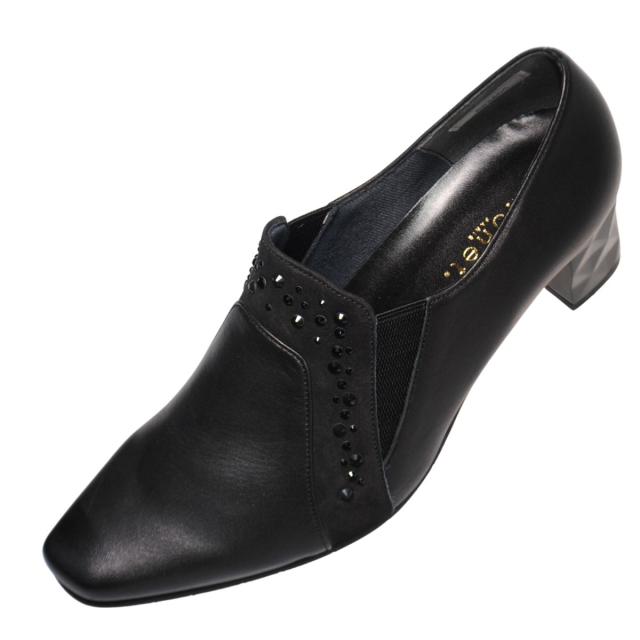 【靴のHOSHIKAWA】  『Monet 883405』 モネ パンプス 21.5cm〜24.5cm EEE レディース ブラック ヒール エレガンス サイドゴア スタッズ 日本製 本革