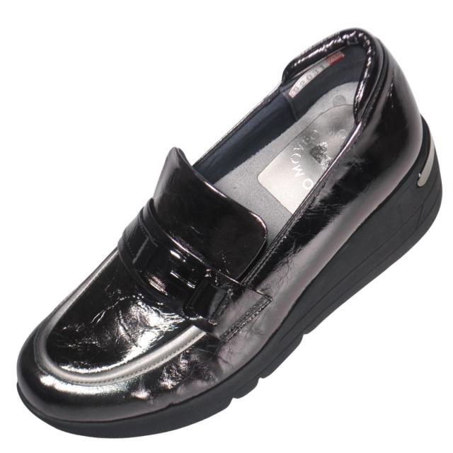 【靴のHOSHIKAWA】  『MOVEO 92031』 モベオ 厚底ローファー 22.5cm〜24.5cm EEEE レディース ブラックメタ 日本製 幅が広い 本革 軽量 秋冬