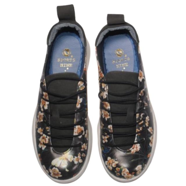 【靴のHOSHIKAWA】  『SPORTS NINE 0617』 スポーツナイン スリッポン 22.5cm〜24.5cm EEEE フラワー レディース ゴムレース カジュアル 本革 国産 幅広 秋冬