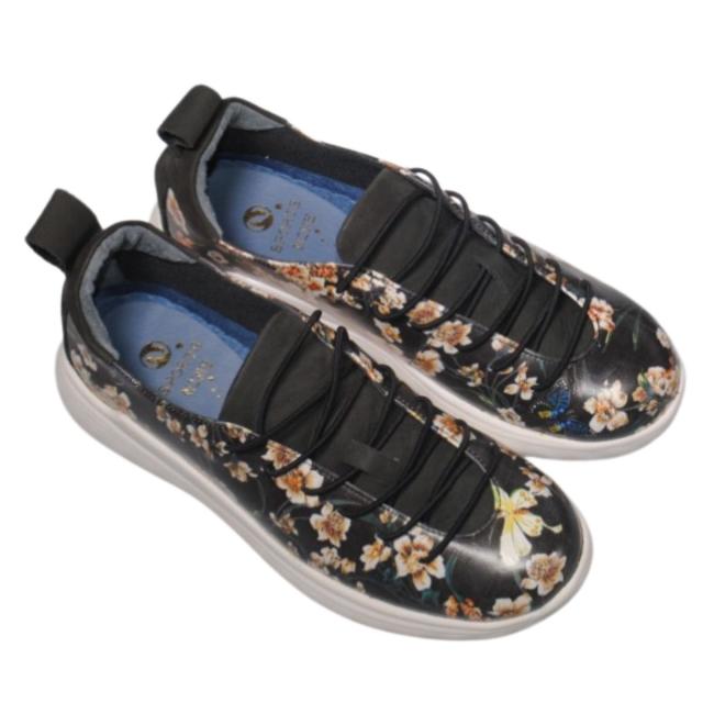 【靴のHOSHIKAWA】  『SPORTS NINE 0617』 スポーツナイン スリッポン 22.5cm〜24.5cm EEEE フラワー レディース ゴムレース カジュアル 本革 国産 幅広 秋冬