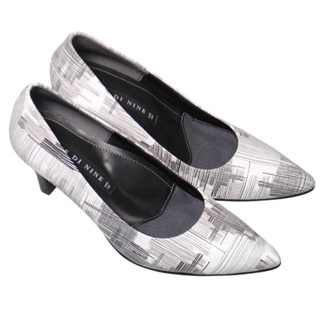 【靴のHOSHIKAWA】  『NINE DI NINE 8520』 ナインディナイン パンプス 21.5cm〜25cm EEE モノクロ レディース ヒール カジュアル 本革 国産