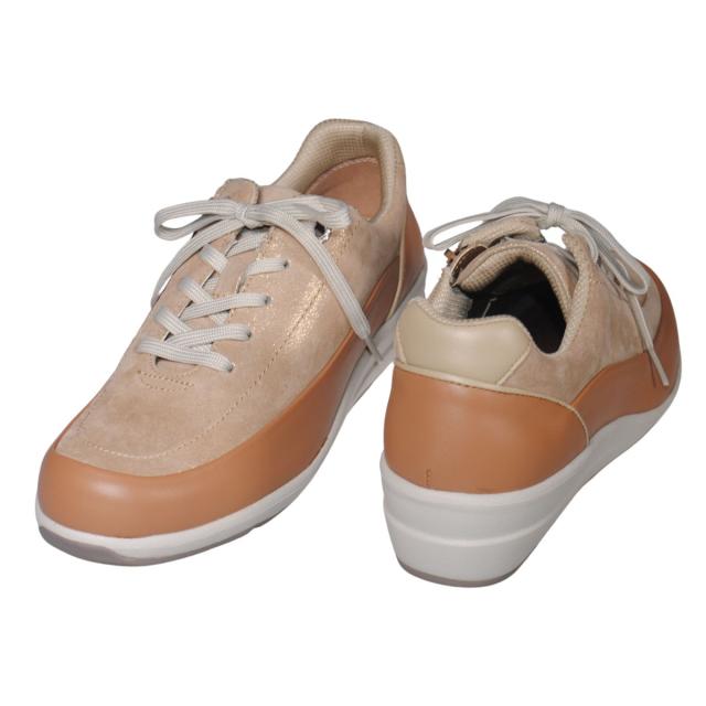 【靴のHOSHIKAWA】  『SPORTH 0215』 スポルス レースアップ 22cm〜24.5cm EEE コンフォート サーモン 内側ファスナー ウェッジソール 牛革 低反発ソール