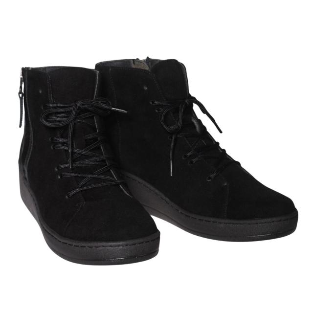 【靴のHOSHIKAWA】  『hatchi 2435』 ハッチ ショートブーツ 22cm〜24.5cm レディース ショート丈 サイドファスナー スウェード レースアップ 本革 国産 秋冬