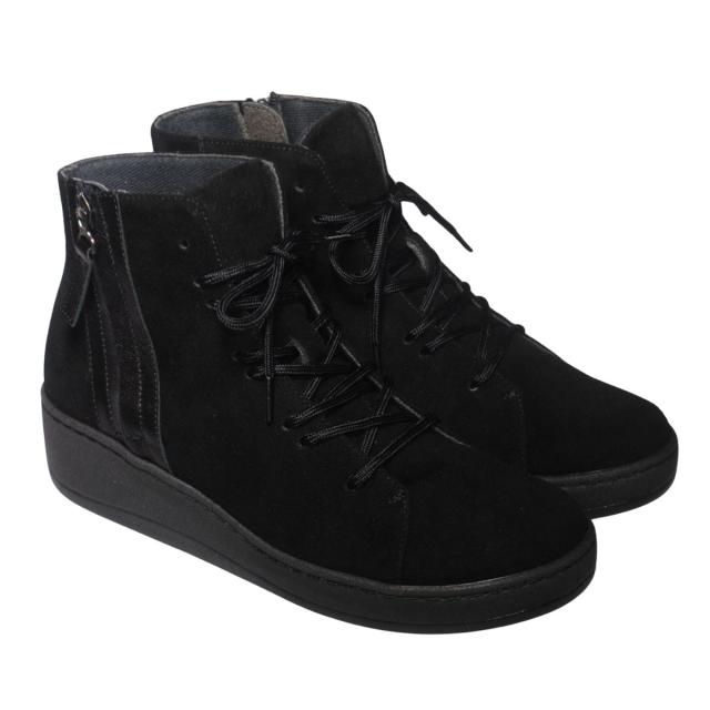 【靴のHOSHIKAWA】  『hatchi 2435』 ハッチ ショートブーツ 22cm〜24.5cm レディース ショート丈 サイドファスナー スウェード レースアップ 本革 国産 秋冬