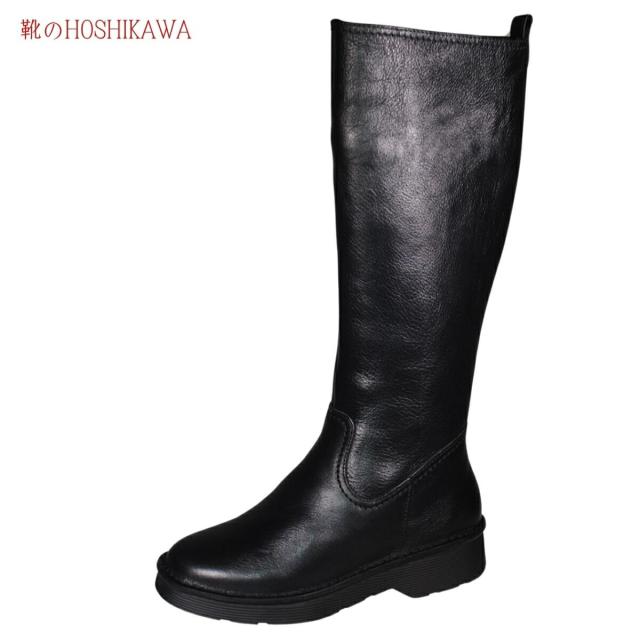 【靴のHOSHIKAWA】  『Sena Moon 2845』 レディース ロングブーツ 22.5cm〜24.5 EEEE ブラック 内側ファスナー ヒール ラウンドトゥ 天然皮革 幅広 秋冬