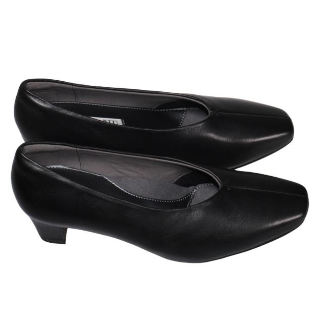 【靴のHOSHIKAWA】  『Yukiko Kimijima 3172』 ユキコキミジマ パンプス 22cm〜24.5cm EEE レディース カジュアル ブラック ローヒール 仕事履き Vカット 本革